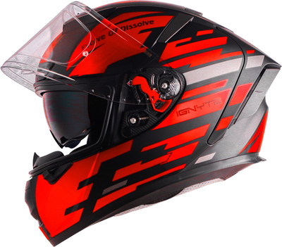 IGNYTE IGN-4 Chrome ISI/DOT Certified Full Face Graphic Helmet with Inner Sun Shield Motorbike Helmet(Glossy Black Red with Anti Fog Clear Visor)