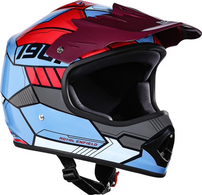 ROYAL ENFIELD Chase Full Face MotoCross Kids Helmet with Sunpeak - ISI Certified Motorbike Helmet(Blue)