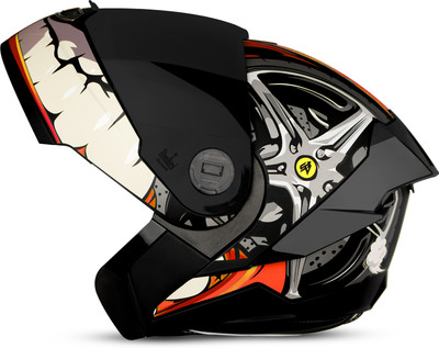 Steelbird SBA-8 Crazy Wheel ISI Certified Flip-Up Helmet for Men and Women Motorbike Helmet(Matt Black Red with Smoke Visor)