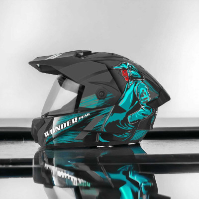FOROLY Wonder Cap Cyber Spoiler ABS Material with Rainbow visor Motorbike Helmet(Green, Black)