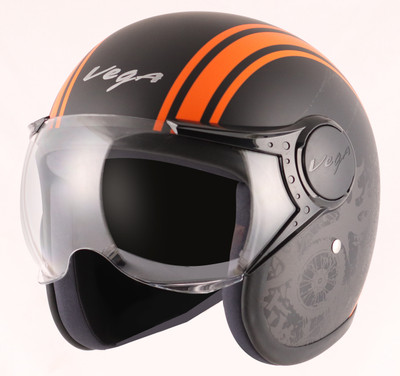 VEGA Jet Old School Motorbike Helmet(Black Orange)