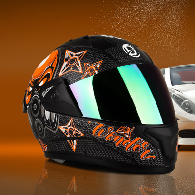 FOROLY Full Face Wonder ABS Material with Rainbow visor And Spoiler Motorbike Helmet(Orange)