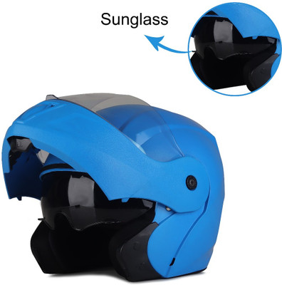 FOROLY O2 Flipup ISI with Polycarbonate Visor And Sunvisor Glasses Motorbike Helmet(Blue)