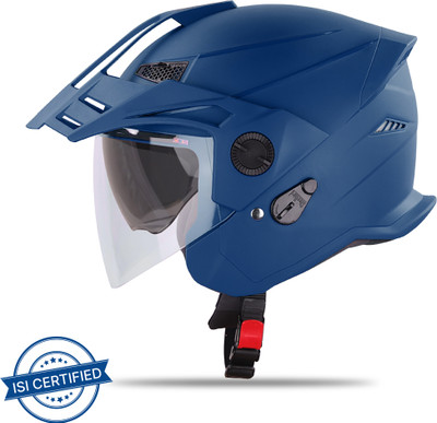 Steelbird SBH-23 GT Plus Open Face ISI Certified Helmet with Inner Sun Shield Motorbike Helmet(Dashing Blue)