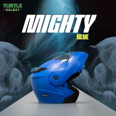 TURTLE MIGHTY BLUE- @_HOF@ Motorbike Helmet(Blue)