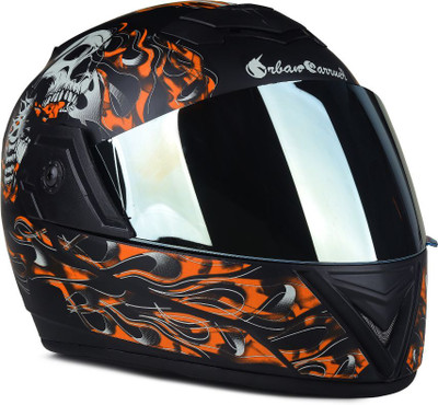 urban carrier ABS Ghost Rider Full Face Rainbow Visor(F23) Motorbike Helmet(Orange)