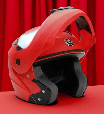 FOROLY Flipup with Rainbow Visor ABS Material (PP-1) Motorbike Helmet(Red)