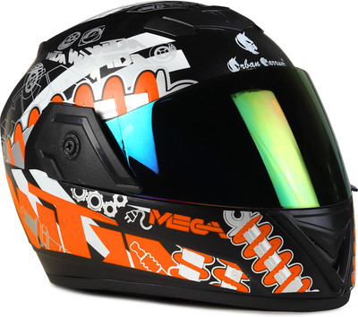 urban carrier Material Full Face Rainbow Visor, UV Scratch Resistance Motorbike Helmet(Orange)