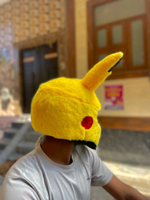 Anidhi YELLOW PIKACHU HELMET BUNNY COVER (yellow)) Motorsports Helmet(Yellow)