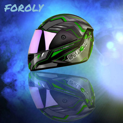 FOROLY Samrat Strom ABS Material with Rainbow visor Motorbike Helmet(Green)