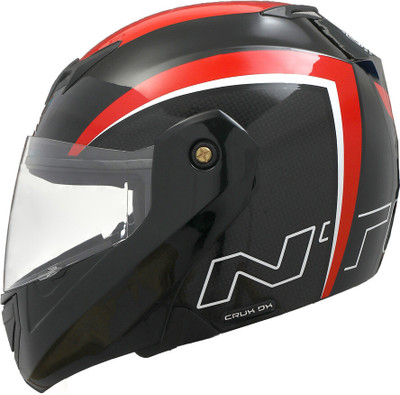TVS Ntorq Flip Up Helmet with ABS Shell, ISI Certified, Scratch-UV Resistant Visor Motorbike Helmet(Red-Black)