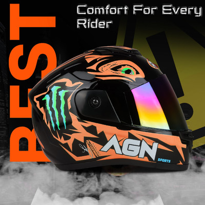 FOROLY AutoGreen Monster ABS Material with Scratch Resistant Rainbow visor Motorbike Helmet(Multicolor)
