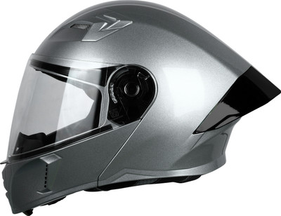 Steelbird SBA-20 7Wings ISI Certified Flip-Up Helmet with Black Spoiler for Men and Women Motorbike Helmet(Glossy Silver with Clear Visor)