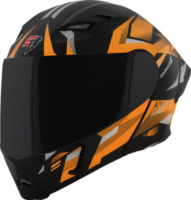 Steelbird SBA-20 SHIELD X ISI Certified Flip-Up Graphic Helmet for Men and Women Motorbike Helmet(Glossy Black Orange)