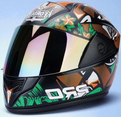 deletion Pirate Orange with Rainbow Visor ABS Material Unisex (PP-1) Motorbike Helmet(Orange)