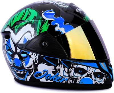 FOROLY Joker Full Face ABS Material with Rainbow visor Motorbike Helmet(Black and Blue)