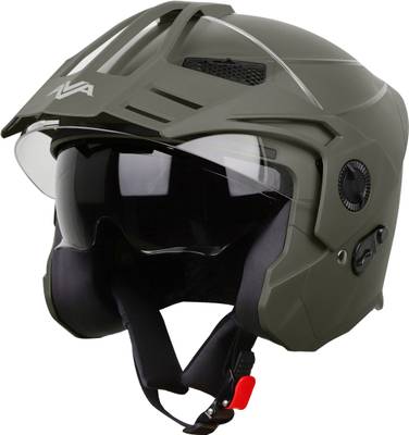 Steelbird SBH-23 AVA DASHING BATTLE GREEN OPEN FACE WITH INNER SUN SHIELD LARGE Motorbike Helmet