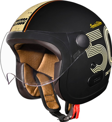STUDDS Jet 50 Open Face ISI Certified Helmet with Chopper Visor Motorbike Helmet(MATT BLACK N5)