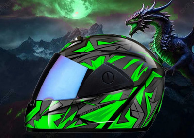 FOROLY Rado Dragon ABS Material with Rainbow Visor Motorbike Helmet(Green)