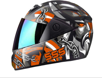 FOROLY Spartan ABS Material with Rainbow visor Motorbike Helmet(Orange)