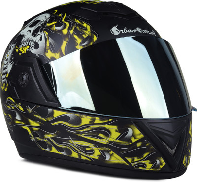 urban carrier ABS Ghost Rider Full Face Rainbow Visor Motorbike Helmet(Yellow)