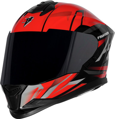 Steelbird SBH-57 Fighter F4 ISI and DOT Certified Full Face Helmet for Men and Women Motorbike Helmet(Glossy Black Red)