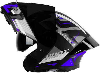 Steelbird SBA-20 Hunt ISI Certified Flip-Up Graphic Helmet for Men with Inner Sun Shield Motorbike Helmet(Matt Black Blue with Black Spoiler and Smoke Visor)