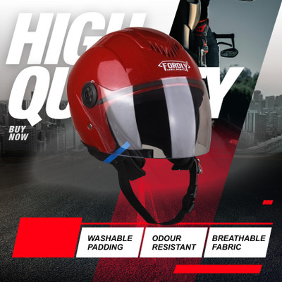 FOROLY Track GT ABS Material helmet with PC Visor Unisex Motorbike Helmet(Red)