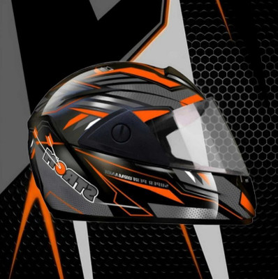 FOROLY D2 Rado with Polycarbonate Visor ABS Material Unisex (ZX-1) Motorbike Helmet(Orange)