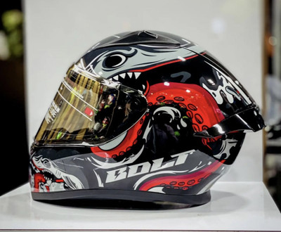 VEGA BOLT DX OCTOPUS FULL FACE BLACK RED SIZE 600 Motorbike Helmet(Black)
