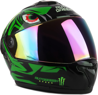 Agx Autogreen Monster Speed with Rainbow Visor Motorsports Helmet(Green)