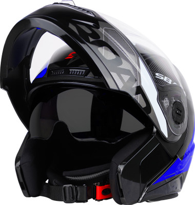Steelbird Air SBA-7 ISS ROAD MATT BLACK BLUE M SIZE 580 MM FLIP UP HELMET Motorbike Helmet(MATT)