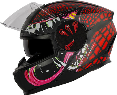 Steelbird Devil ISI Certified Full Face Graphic Helmet for Men with Inner Smoke Sun Shield Motorbike Helmet(Glossy Black Red)
