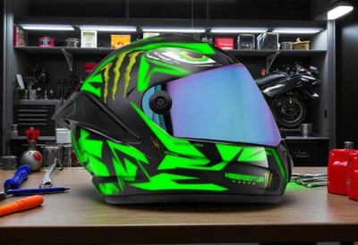 deletion Speed Monster with Rainbow Visor ABS Material (PP-1) Motorbike Helmet(Green)