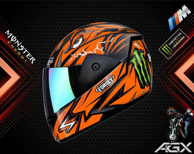 FOROLY Jazz Monster ABS Material with Rainbow visor Motorbike Helmet(Orange)