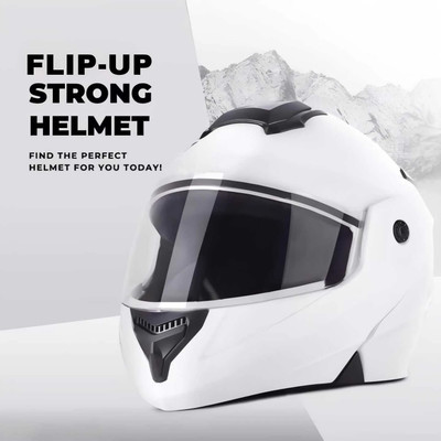 FOROLY Flipup with Polycarbonate Visor ABS Material Motorbike Helmet(White)