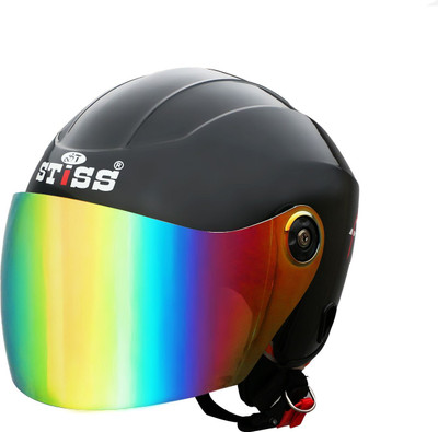 stiss Open Face Helmet for Unisex Adult with Clear Visor | Lightweight & Compact Motorbike Helmet(Black)