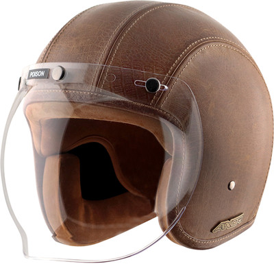 Axor Retro Jet leather Poison Motorbike Helmet(Coco Brown)