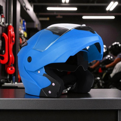 deletion Flipup with Anti UV PC and Dual Visor ABS Material Unisex (OO-1) Motorbike Helmet(Blue)