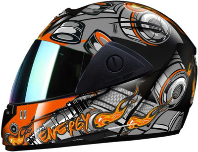 FOROLY Rado Energy Boltt Full Face ABS Material with Rainbow Visor Motorbike Helmet(Orange)