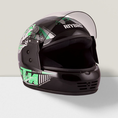 Riybro Full Face ISI Marked High Material with Adjustable strap for Men & Boy Riding Motorbike Helmet(BLACK-GREEN)