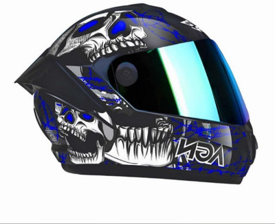 FOROLY Speed Skull with Rainbow Visor ABS Material (P-1) Motorbike Helmet(Blue)