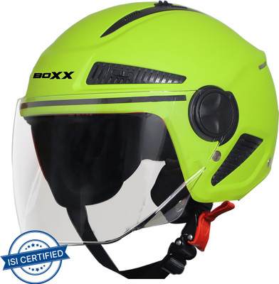 Steelbird Boxx Open Face Helmet, ISI Certified Helmet In Matt Yellow Green With Clear Visor Motorbike Helmet  (Matt Yellow Green) For Rs. 959 @ 40 %