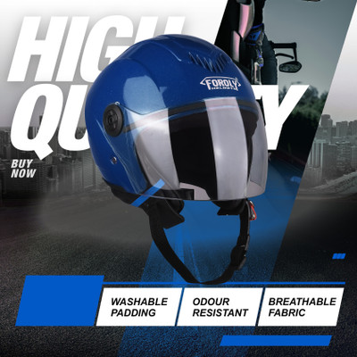 FOROLY Track GT ABS Material helmet with PC Visor Unisex Motorbike Helmet(Blue)