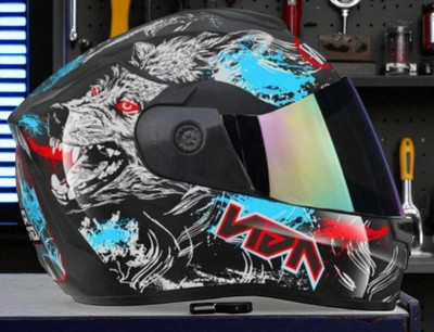TRINOS Wolf with Rainbow Visor ABS Material Unisex Fullface Motorbike Helmet (OO-1) Motorbike Helmet(Multicolor)
