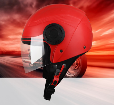 FOROLY Deletion Open Face Urban Unisex With Unbreakable Visor Motorbike Helmet(Red)