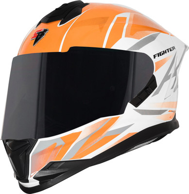 Steelbird SBH-57 Fighter F4 ISI and DOT Certified Full Face Helmet for Men and Women Motorbike Helmet(Glossy White Orange)