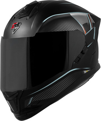 Steelbird SBH-57 Carbon Fighter ISI and DOT Certified Full Face Helmet for Men and Women Motorbike Helmet(Glossy Black Light Blue)