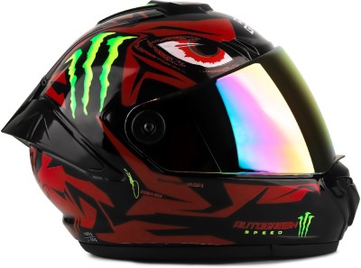 FOROLY Speed Monster ABS Material Spoiler with Scratch Resistant Rainbow Visor Motorbike Helmet(Red)