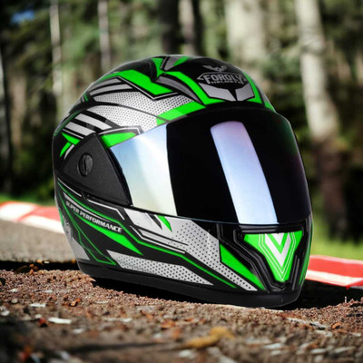 Agx Full Face Rado D2 with Rainbow visor Abs Material Unisex Motorbike Helmet(Green)